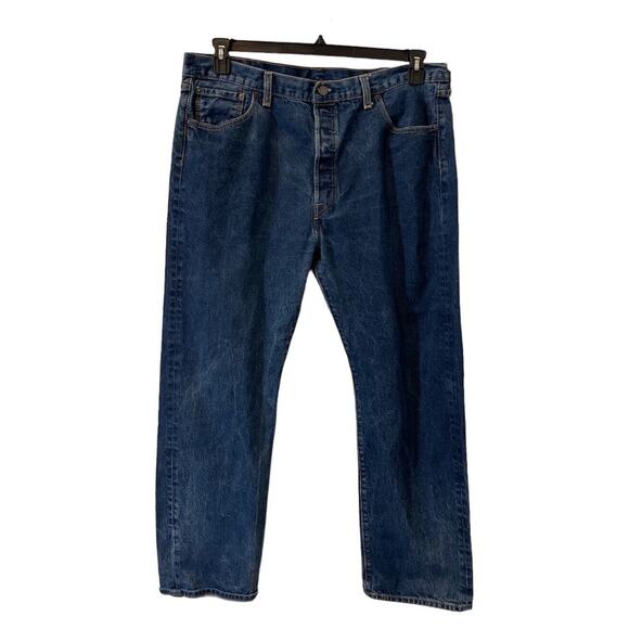 Levis 501 Jeans Men's Size 42x32 Blue Denim Button Fly Original Regular Fit - Picture 1 of 13